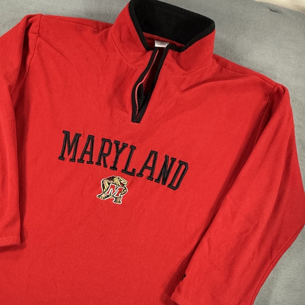 Y2K Maryland Terrapins 1/4 Zip Sweatshirt Red 2XL‎ Embroidered VTG NCAA Casual*